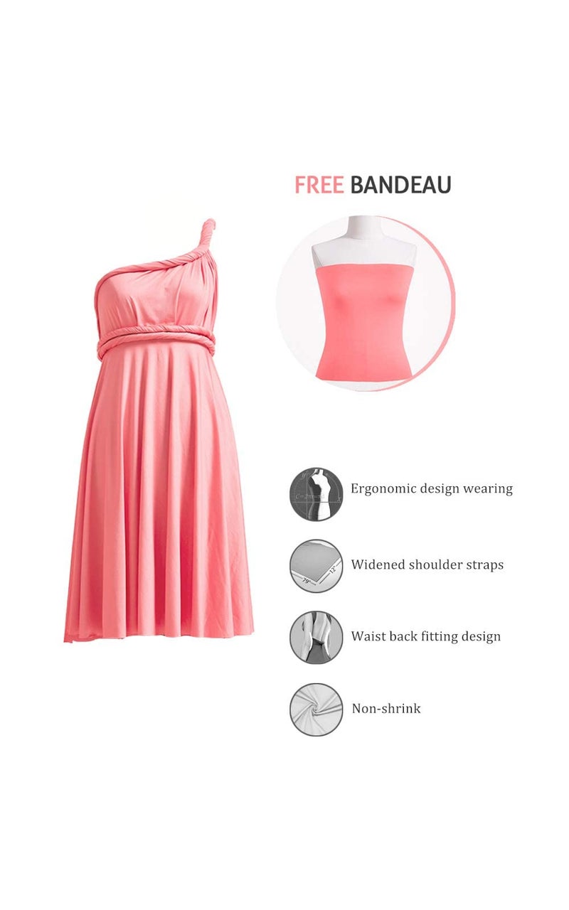 72styles Short Infinity Dresses Styles Coral Pink Bridesmaid Dresses Convertible Multiway Transformer Twist Wrap Midi Women - Image 2